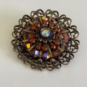 Vintage Weiss Signed Amber Orange AB Rhinestone Crystal Statement Brooch Pin